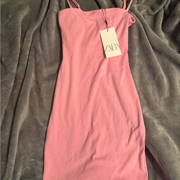 Zara Pink Ribbed Bodycon Mini Dress - Picture 2 of 4